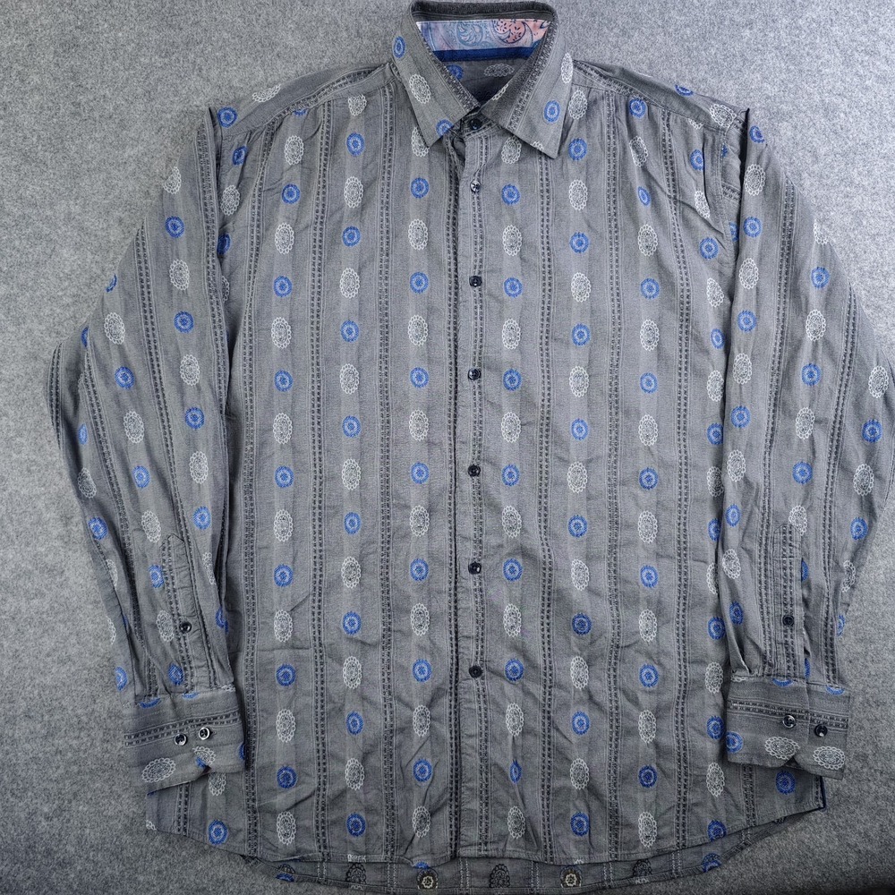 Visconti Shirt‎ Mens Large Gray Blue Geometric Long Sleeve Button Up